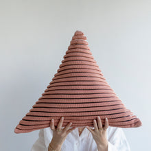 Load image into Gallery viewer, The Triangle Cushion is the perfect statement piece for your sofa or bedroom thanks to its geometric shapes.  Available in two different sizes.  Disclaimer: Every cushion is individually knitted and sewn by hand to ensure the highest level of comfort and long-lasting quality, which means you may find slight variations in design and size.  Cushion filling included. 45H x 54 cm 100% polyester